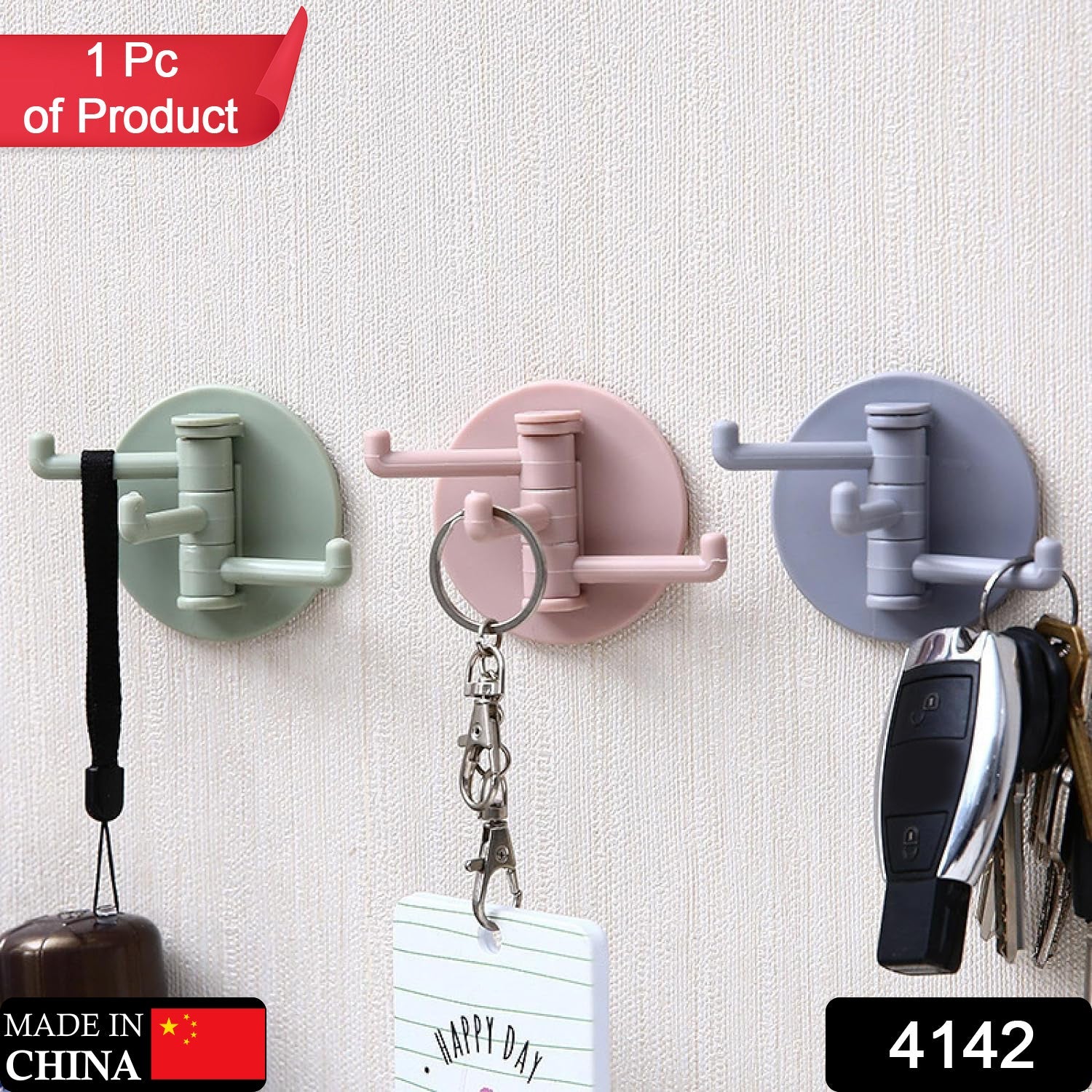 4142 Sticky Hook Household Strong Punch-Free Hook, 180°Foldable Multi-Function Rotatable Hook with 3 Hooks, Suitable for Bathroom, Kitchen, Office (1 Pc) 4142 Sticky Hook Household Strong Punch-Free Hook, 180°Foldable Multi-Function Rotatable Hook with 3 Hooks, Suitable for Bathroom, Kitchen, Office (1 Pc)